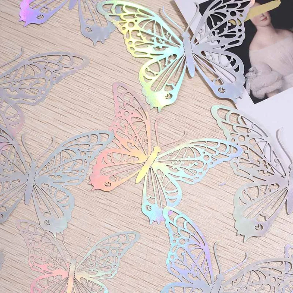 

12pcs/set Colorful Hollow Butterfly Sticker DIY Paper 3D Butterfly Wall Decor Exquisite 3 Sizes Simulation Butterfly Ornaments