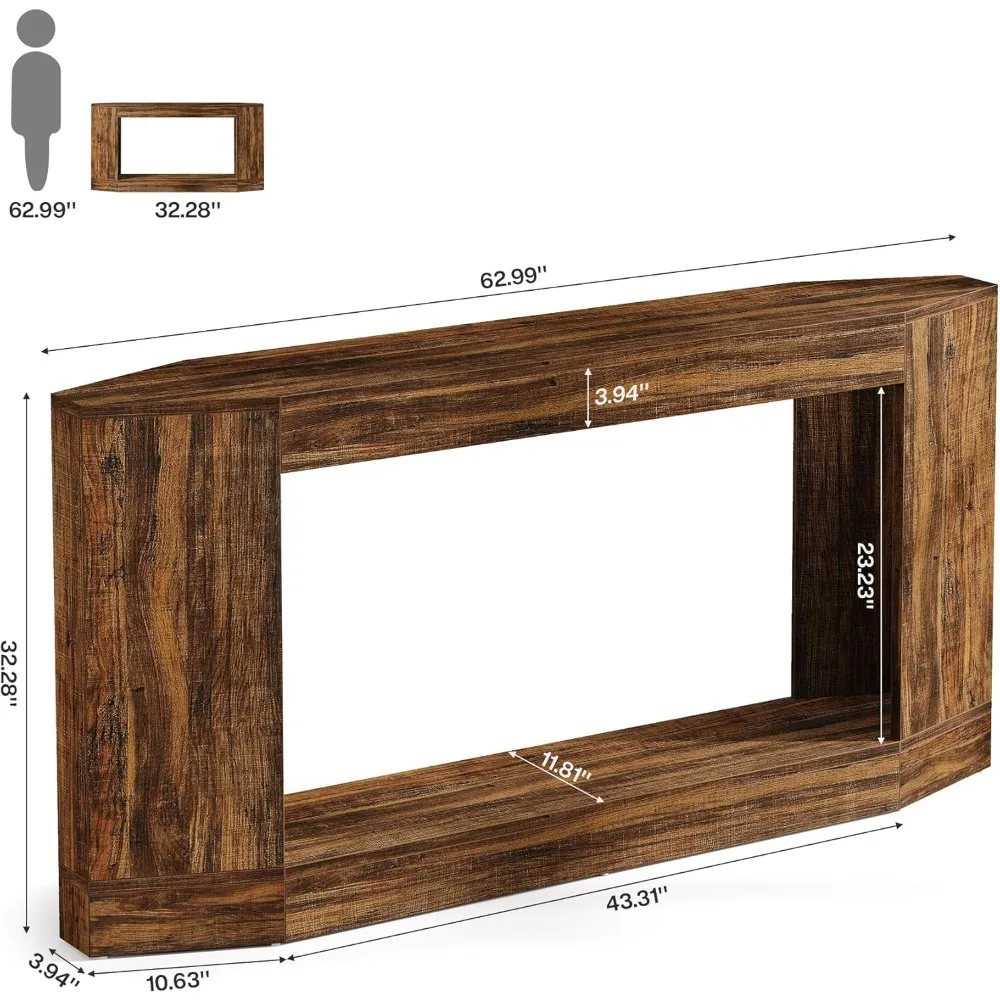 63 طاولة كونسول خشبية خفيفة مع LED، طاولة أريكة خلف الأريكة، شاشة بهو المدخل، تصميم ضيق طويل لـ