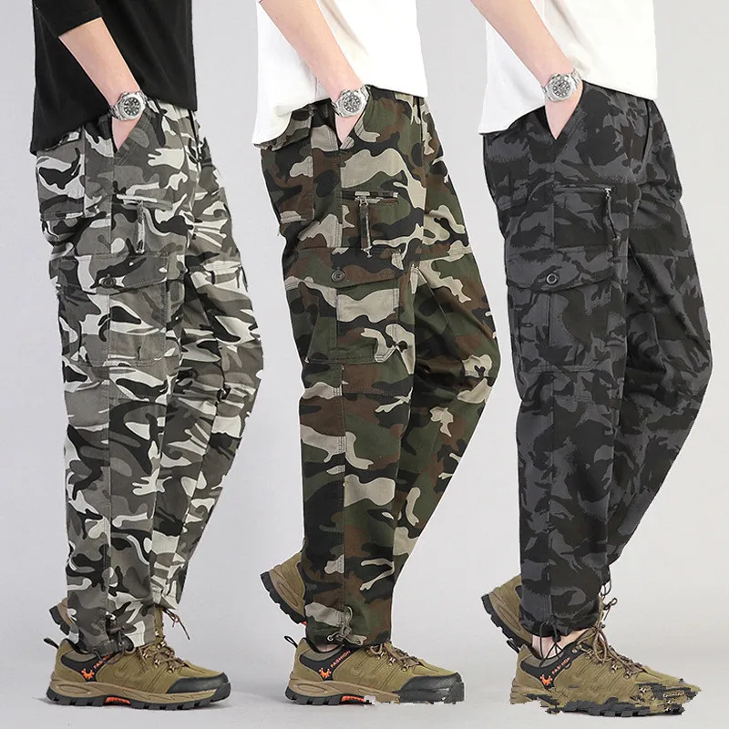 Mode Mannen Cargo Broek Losse Multi-pocket Camouflage Broek Pantalon Homme Big Size 5XL Toevallige Mannelijke Heren Overalls bodems