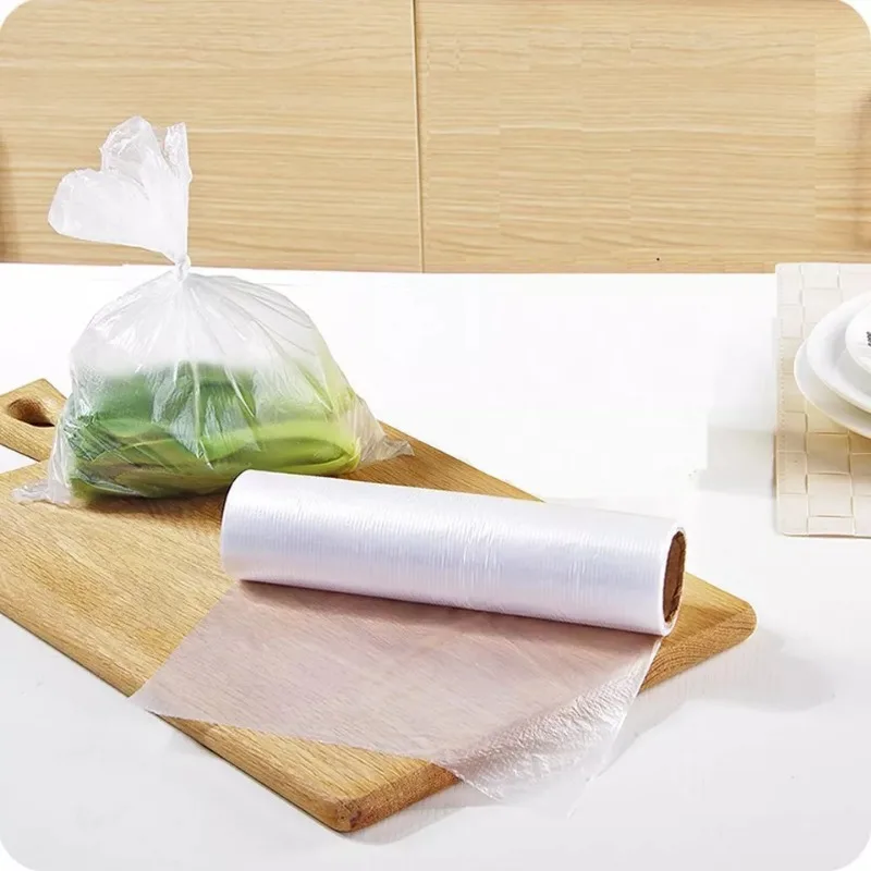 Disposable Plastic Food Storage Bags Roll Transparent Perforated Easy To Tear for Kitchen Vegetables Fruits Snacks Packing