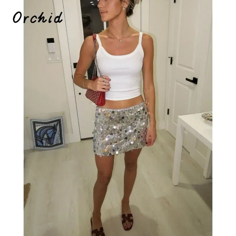 2025 Sequin Mini Skirt Women Luxury High Waist Skirts for Woman Fashion Summer Women's Skirt Streetwear Glitter Short Skirt