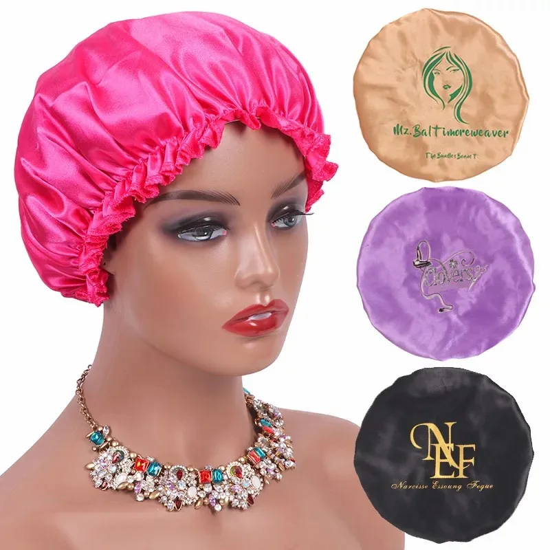 Bonnet acetinado monocromático feminino, boné de sono sedoso, envoltório de cabelo ajustável, dupla camada, logotipo e nome personalizados, headwrap para senhora, 20 peças