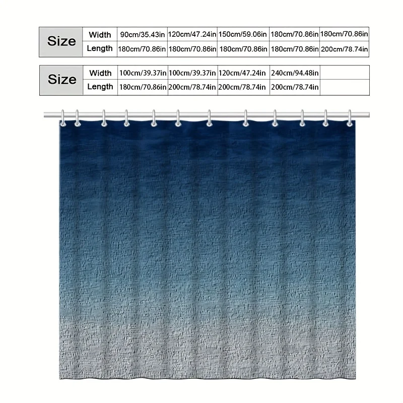 2D Flat, JIT1pcs Blue Grey Gradient Texture Pattern 2D Flat Shower Curtains, Bathroom Curtains Shower Curtains, Shower Curtains