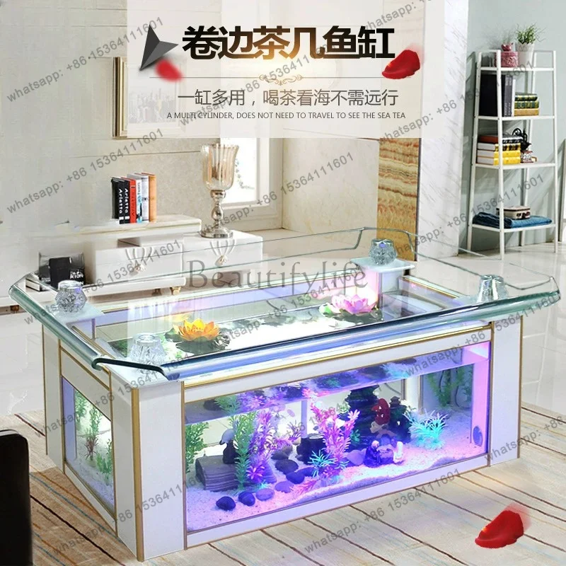LX coffee table fish tank glass rectangular large creative living room tea table goldfish tank