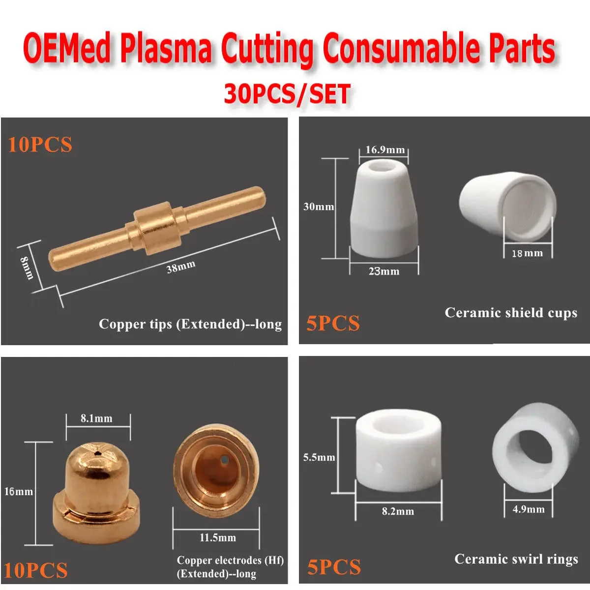

30Pcs White and Gold Thermal Dynamics Plasma Cutter Consumables Spare Parts Kit for BPS40/CUT30/CUT40/CUT50/CT416/CT520