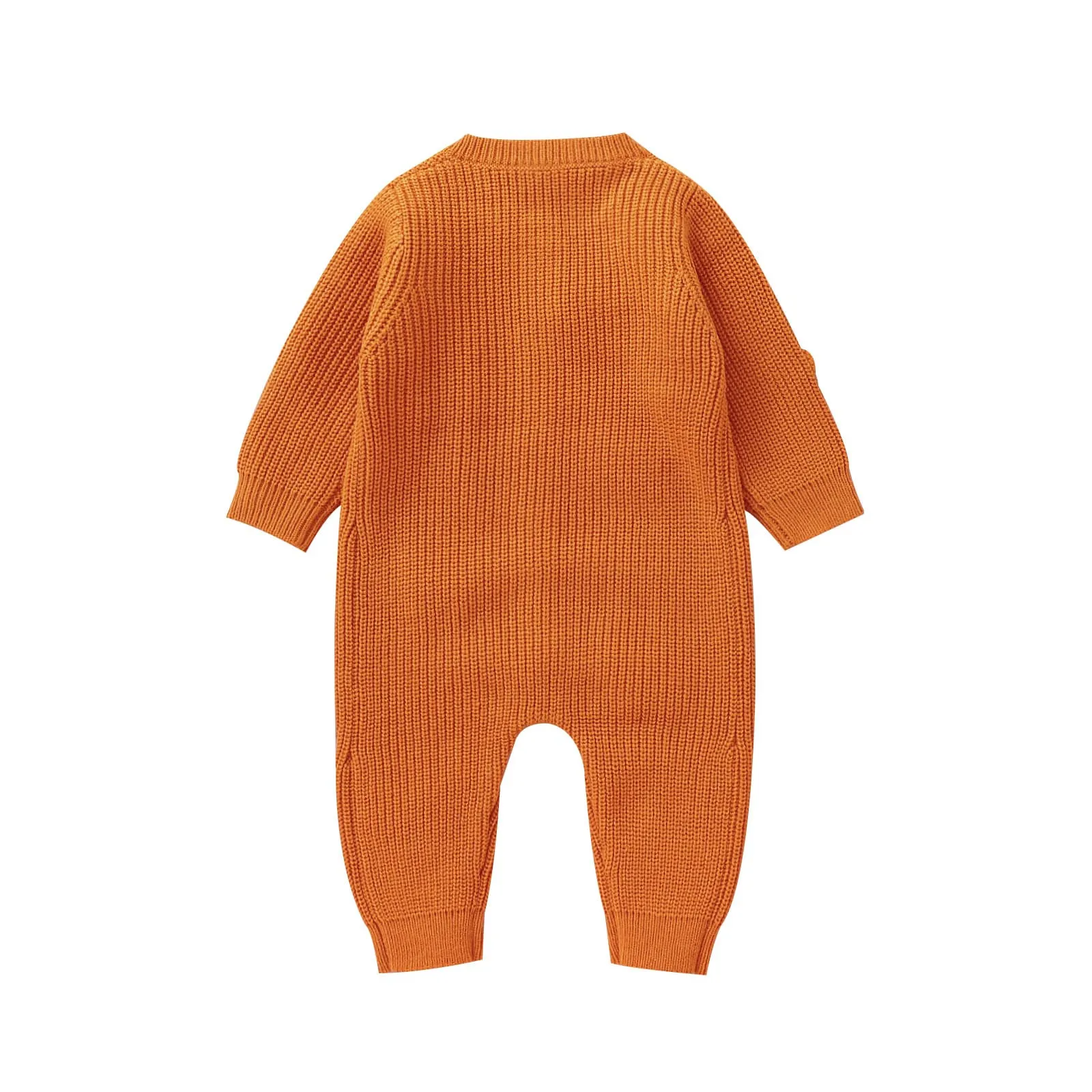 3D Pumpkin Cute Newborn Knitted Clothes Baby Girls Sweater Romper Long Sleeve Crew Neck Button Closure Flower Fall Kids Jumpsuit