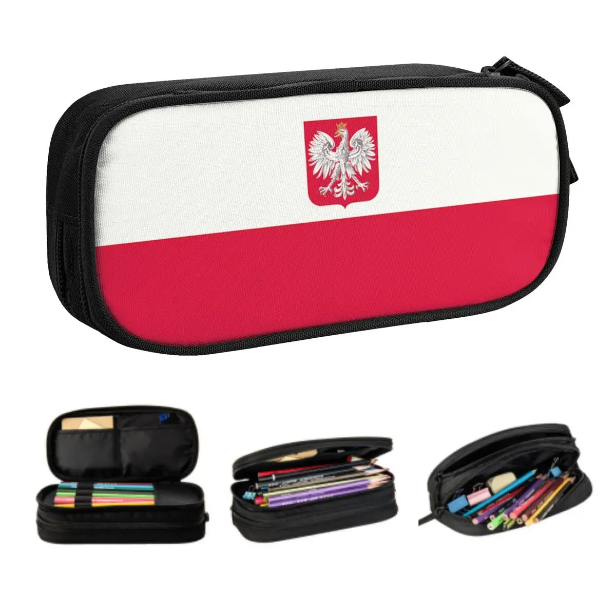 Customized Polish Flag Pencil Case for Girls Boys Big Capacity Pen Box Bag School Supplies