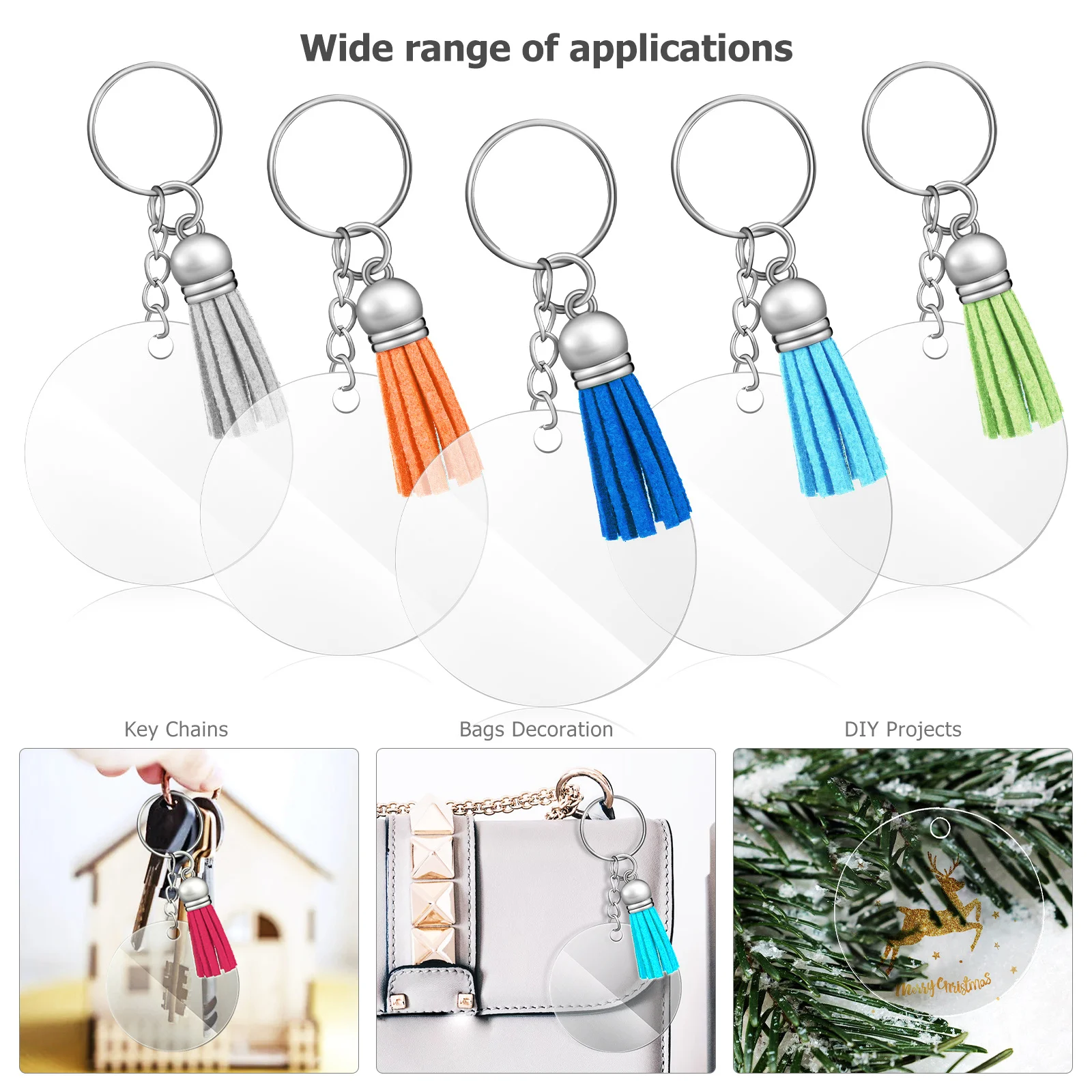 

120 pcs Keychain Hanging Ornament Set Acrylic Clear Blanks Tassels Jump Rings For Diy Crafting Projects Personalized Gifts