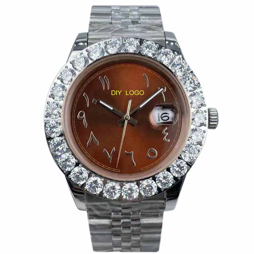 

Customized LogoFashionable 41mm men's watch, Arabic numeral diamond watch, mechanical movement and calendar window, best gifts