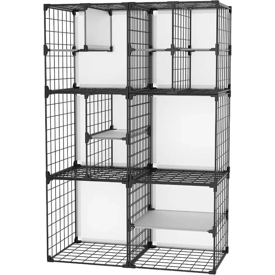 AWTATOS Wire Grid Storage Shelves Stackable 6 Cube Storage Shelf Closet Organizer Metal Shelving Unit Bookcase Bookshelf Black