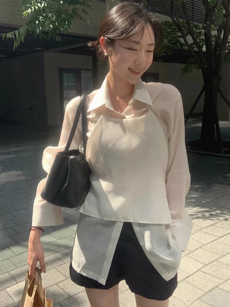 Chic Long Sve irt Ne Appeso Stratificazione Ba Gilet con cintura Set in due pezzi Riduzione dell'età Ele Versatile Autunno Faion Wom...