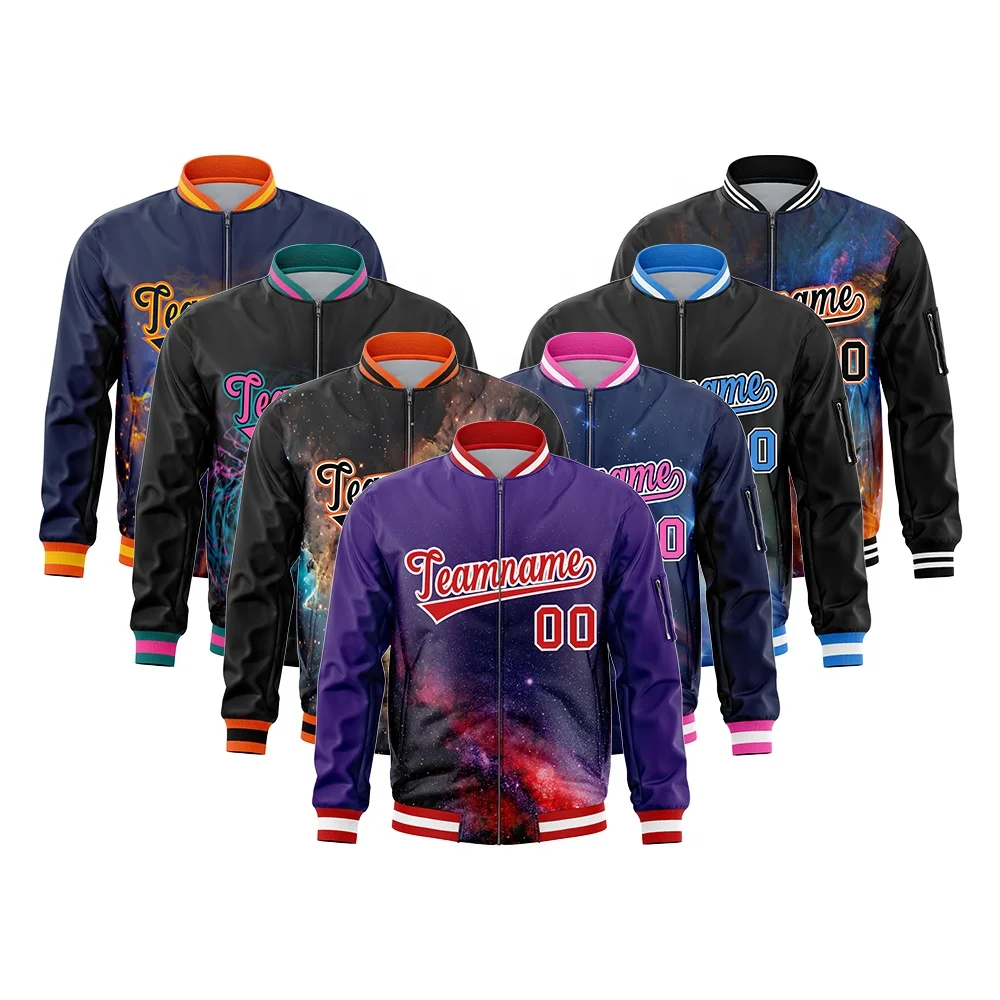 

Wholesale Varsity Full-Zip Tie-Dye Graffiti Pattern Personalized Letterman Bomber Jacket Stitched Name Number Logo