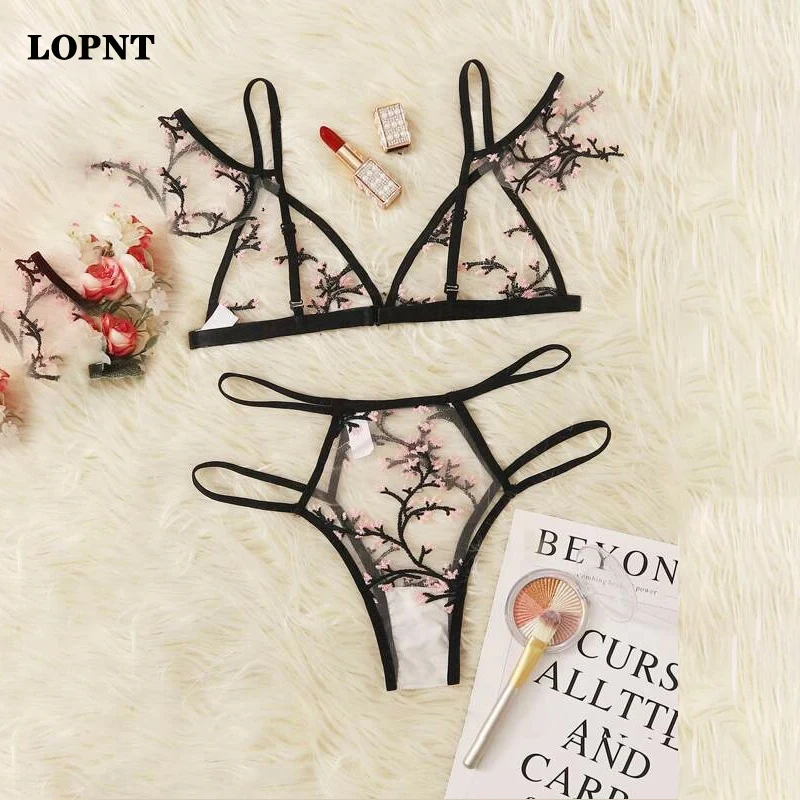 LOPNT Sexy  Bralette 3/4 Cup Bra Sets Underwear For Women Wire Free Thin Lingerie Set Breathable Comfortable intimates bras set