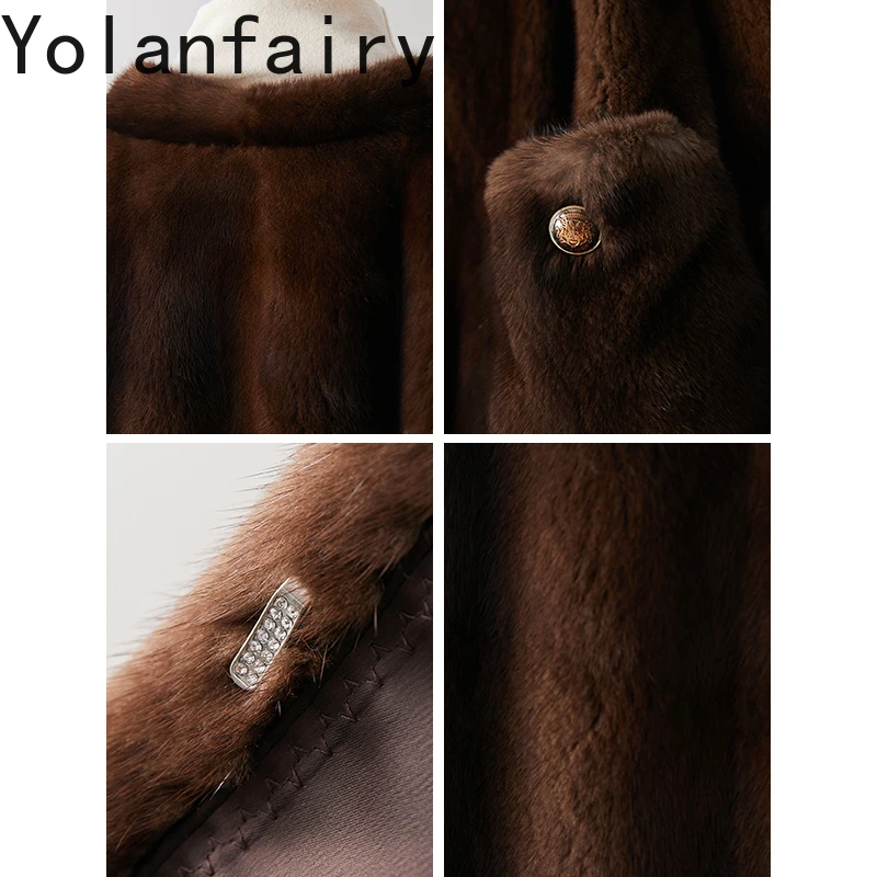 YOLANFAIRY Natural Fur Coat Woman Real Mink Fur Jacket Autumn Winter Luxury Elegant V-neck Short Mink Fur Coats Abrigos Mujer