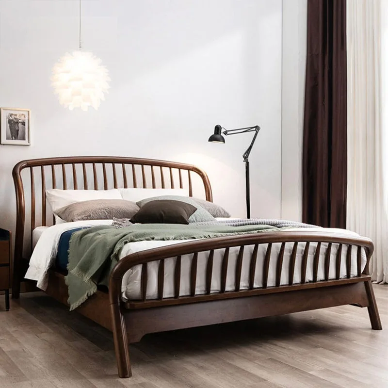

North American black walnut bedroom full solid wood bed Nordic light luxury furniture wedding bed Cherry red oak simple double