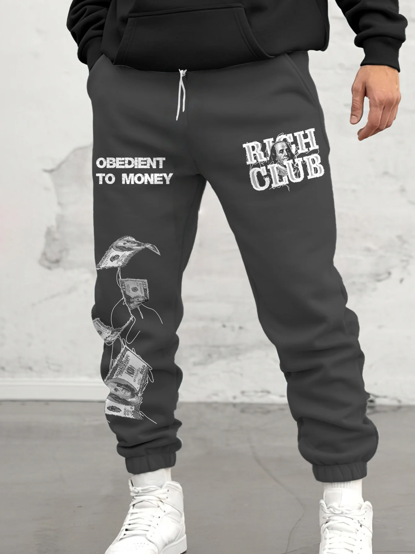 بنطال رياضي عصري للرجال على طراز الشارع مع طباعة مكدس دولار ثلاثي الأبعاد، شعار، فضفاض مناسب، ركض كاجوال #2