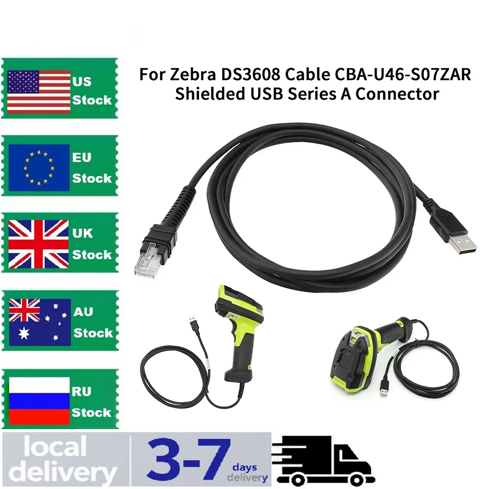 2M USB Data Transfer Cable CBA-U46-S07ZAR for Zebra DS3608 DS3678 DS4608 DS8108 LI3608 LI3678