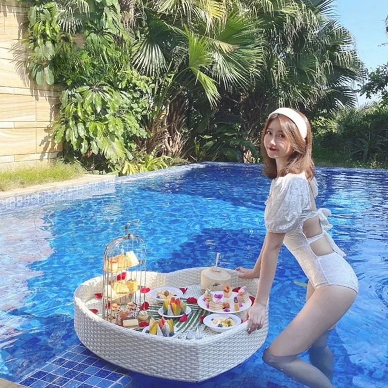 Pool Floating Breakfast Tray Hotel Water Rattan Basket Homestay Internet celebrity Open-air Large Afternoon Tea Plate