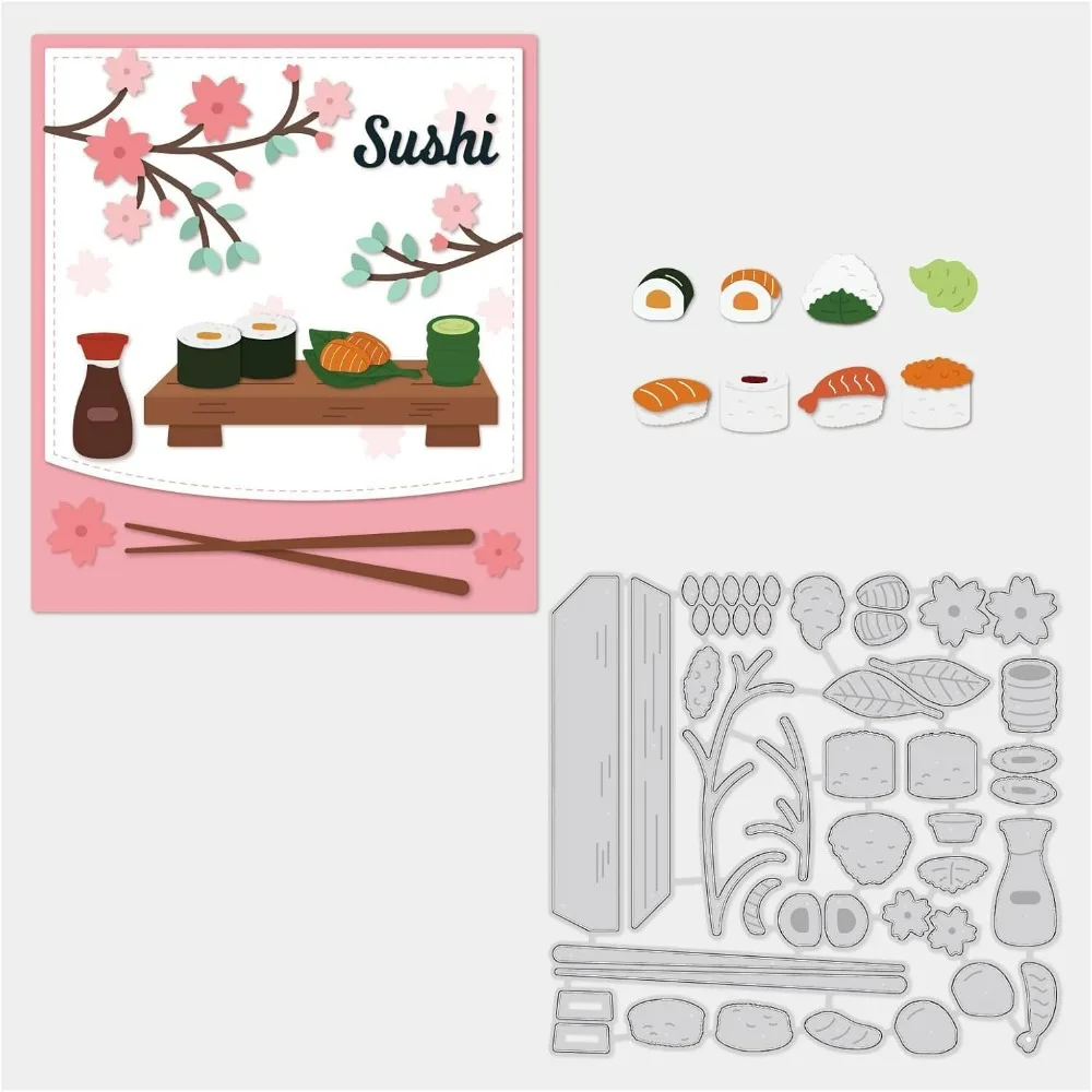 4.3x4.1inch Japanese Food Style Metal Cutting Die Cuts, Sushi Cherry Blossoms DIY Crafts Stencil Template for Scrapbooking Album