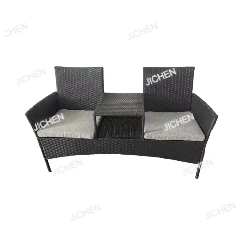 

Wicker Courtyard Garden Set Comfortable Conversation Furniture with Removable Cushions and Tables