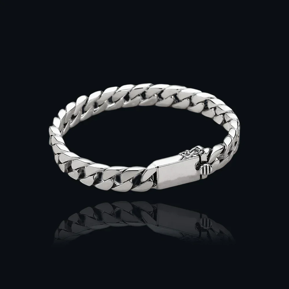 

100% S925 Sterling Silver Bracelet 8MM Punk S925 Silver Jewelry Never Fade Carry certificate Men Women Jewelry Gifts