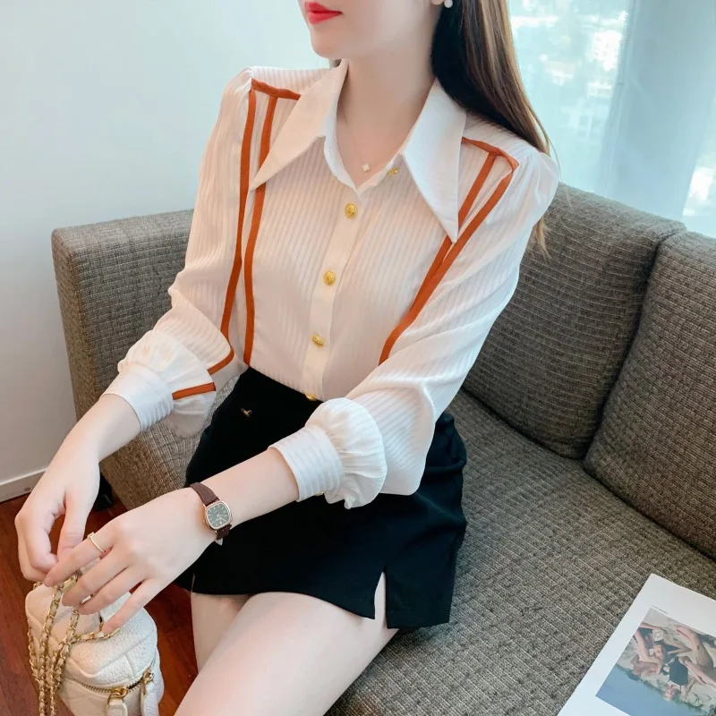 2024 Spring and Autumn New Elegant Women\'s Shirt Long-sleeved Base Shirt Women\'s Loose Chiffon Shirt Inner and Outer Blouse