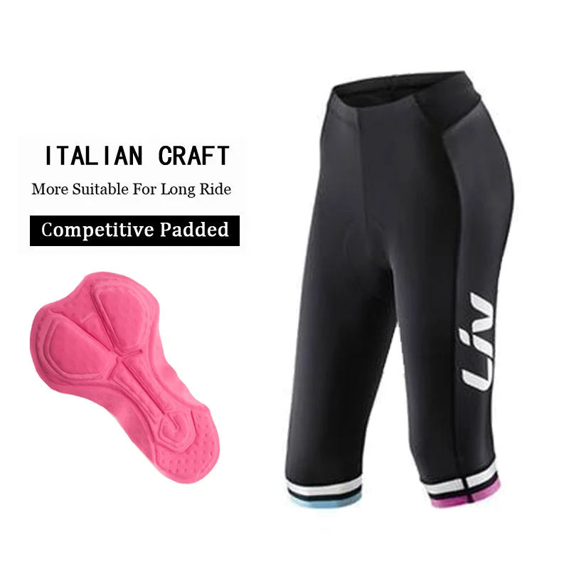 LIV Summer Outdoor Cycling 3/4 Bib Shorts Mountain Bike 7 points Pants Quick Dry ShockProof MTB Bicycle Bib Tights Triathlon
