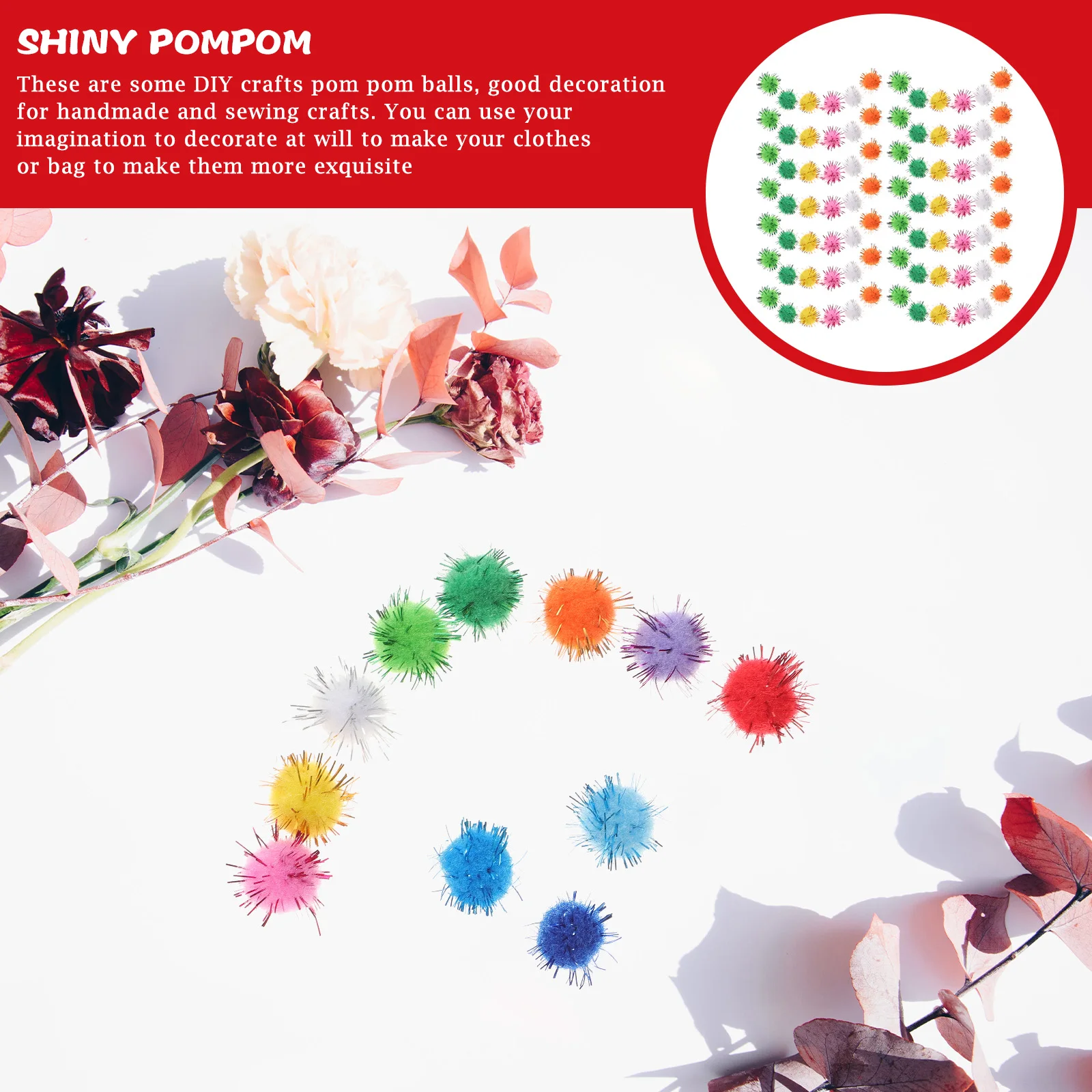 

1000 Pcs Small Pom Poms Colored Glitter for Crafts Christmas Decoration DIY Materials Arts Accessories