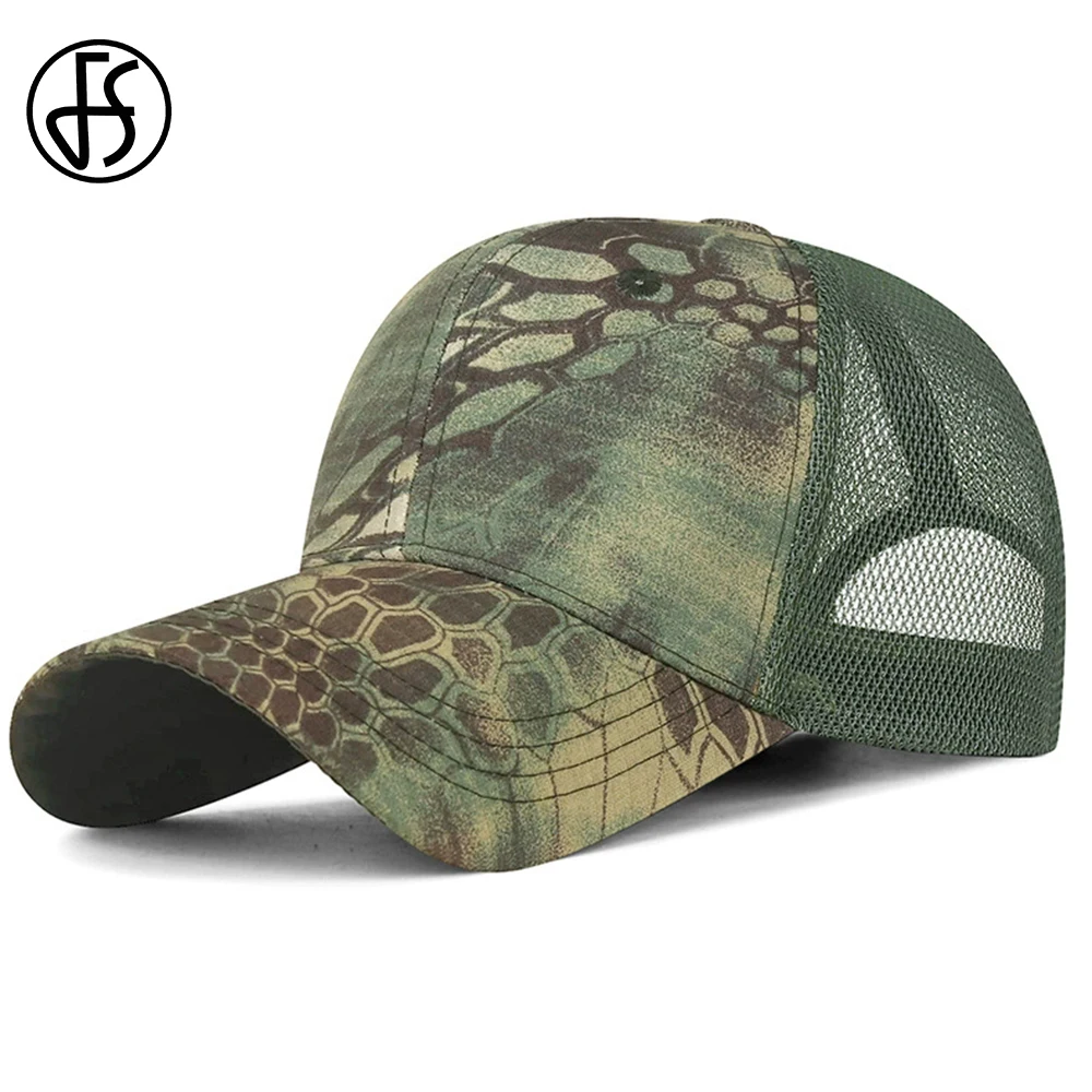 FS Fashion Snake Print Summer Baseball Cap Army Green Breathable Mesh Trucker Hat For Women Outdoor Men Tactical Hats Bone 2026