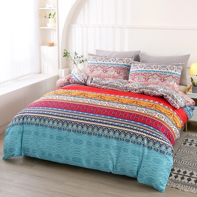 Boho Style Quilt Cover Set Bohemian 3PCS Bedding Sets with Pillowcases National Queen King Twin Size Duvet Cover for Double Bed