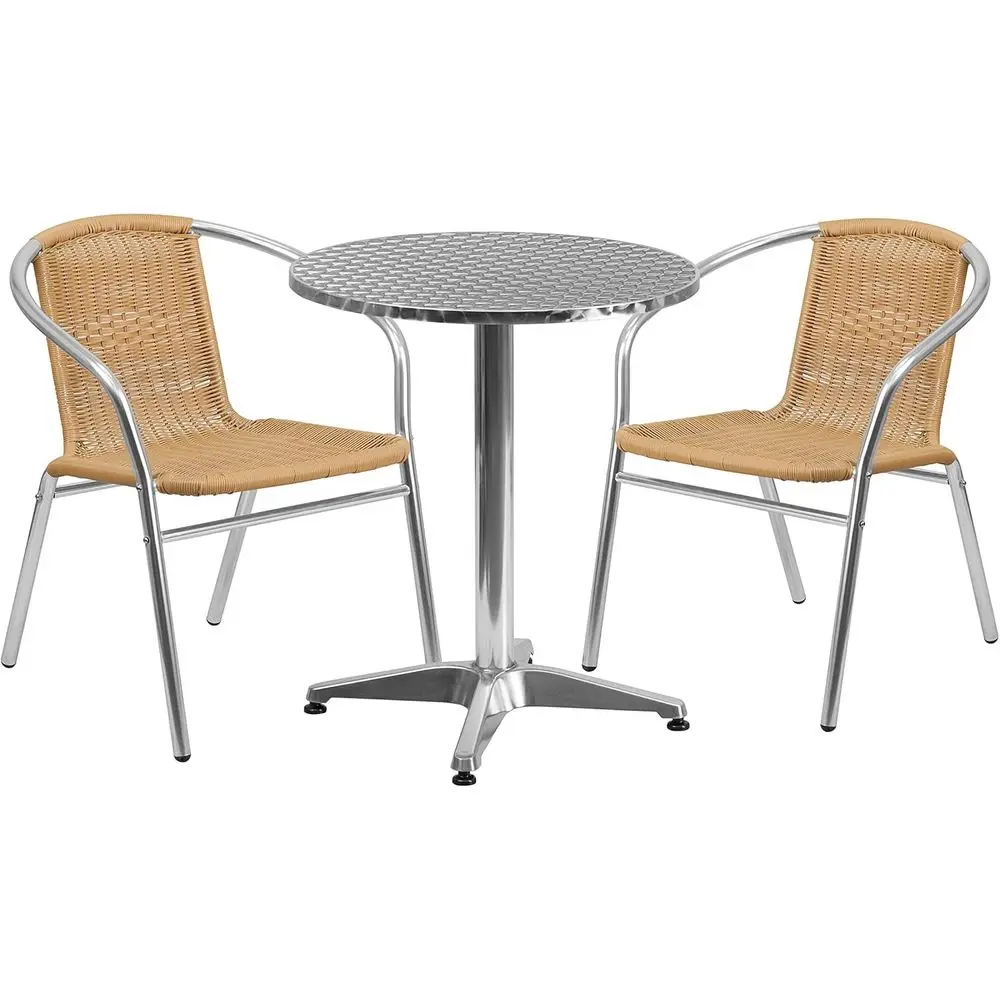 

Lila 23.5'' Round Indoor-Outdoor Table Set with 2 Beige Rattan Chairs