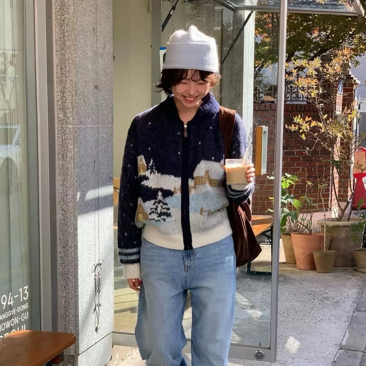 سستة محبوك سترة طوق معرض جزيرة عزر سترة مفتوحة فضفاضة لخريف شتاء المرأة Faion تريكو غير رسمي