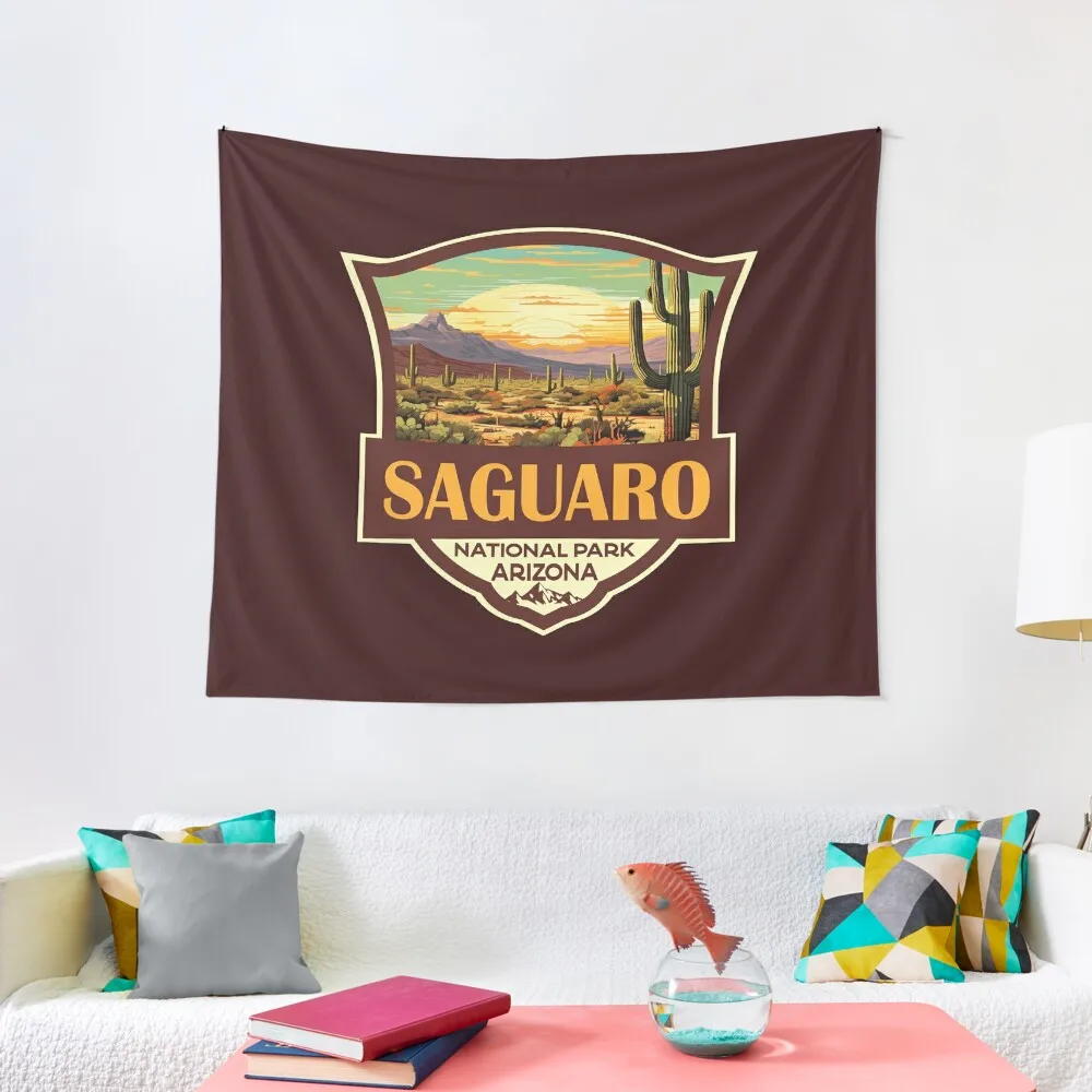 Saguaro National Park Illustration Retro Badge Tapestry Wall Carpet Decoration Wall Tapestry