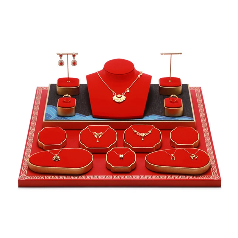 

Jewelry display props Chinese-style red gold display rack Necklace, Ring, Earring, Bracelet jewelry display stand set