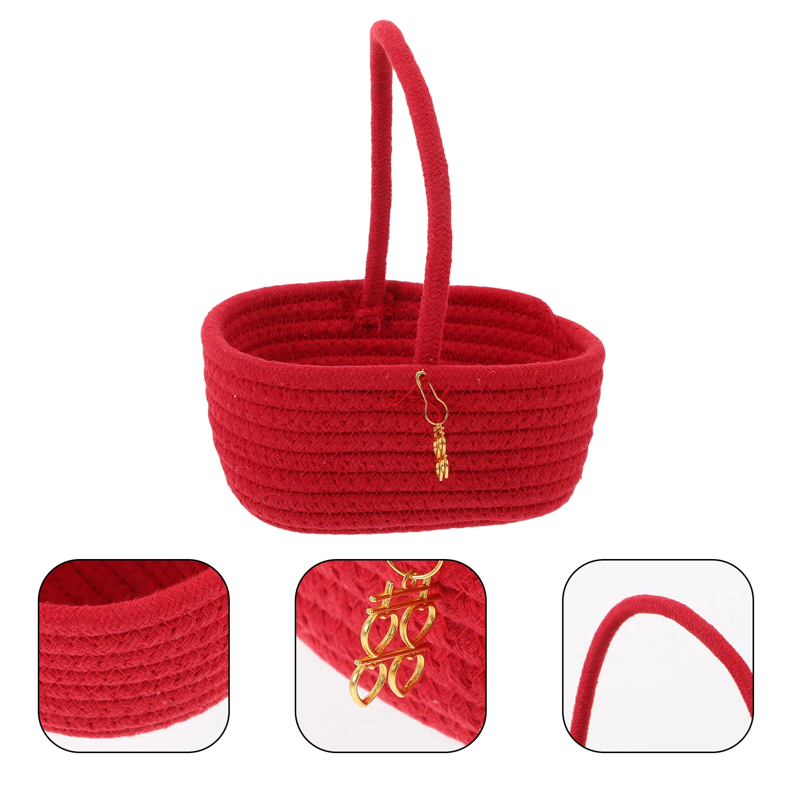 Red Festive Handle Basket Wedding Candy Storage Basket Large Capacity Smooth Practical Gift For Wedding Party Decoration