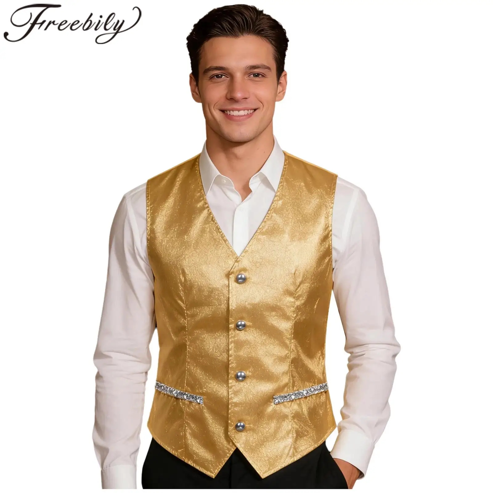 

Мужской жилет для дискотек и джазовых танцев, винтажный стимпанк, жилет без рукавов с пайетками, топ для клуба