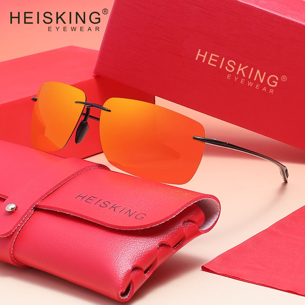 HEISKING النظارات الشمسية بدون شفة نظارات للقيادة للرجال النساء إطار مستطيل الاستقطاب UV400 نظارات عطلة الغولف