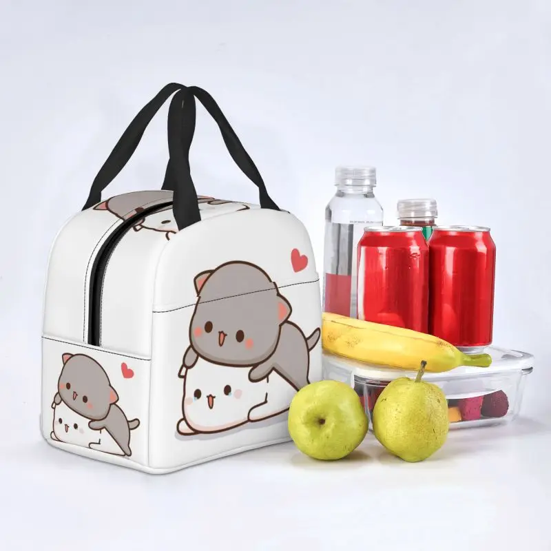 Peach And Goma Mochi Cat Tears Insulated Lunch Bag for Women Waterproof Thermal Cooler Lunch Tote Office Picnic Travel