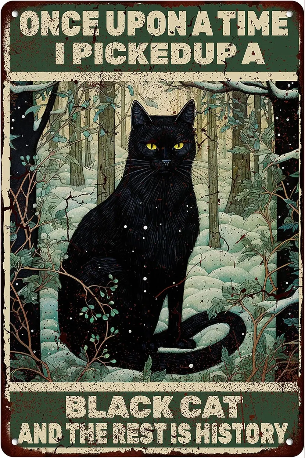 Vintage Metal Tin Sign Once Upon A Time I Picked Up A Black Cat and The Rest is History Retro Home Decoration Plaque for Cafe Of
