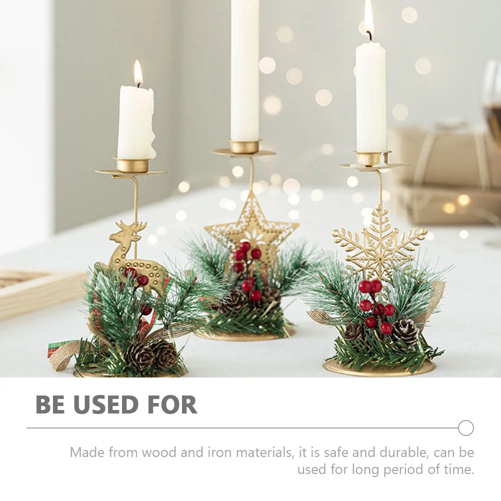 

Christmas Holder Deer Decorative Stand with Red Berries Pine Cones Xmas Tabletop Decor Christmas Decorations