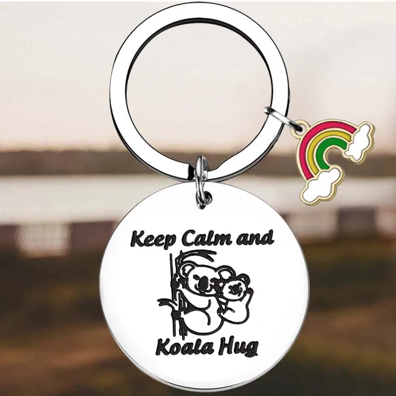 New Koala Bear Gift Key Chain Ring Keep Calm and Koala Hug keychains pendant Koala Lover gift Family Friends gift