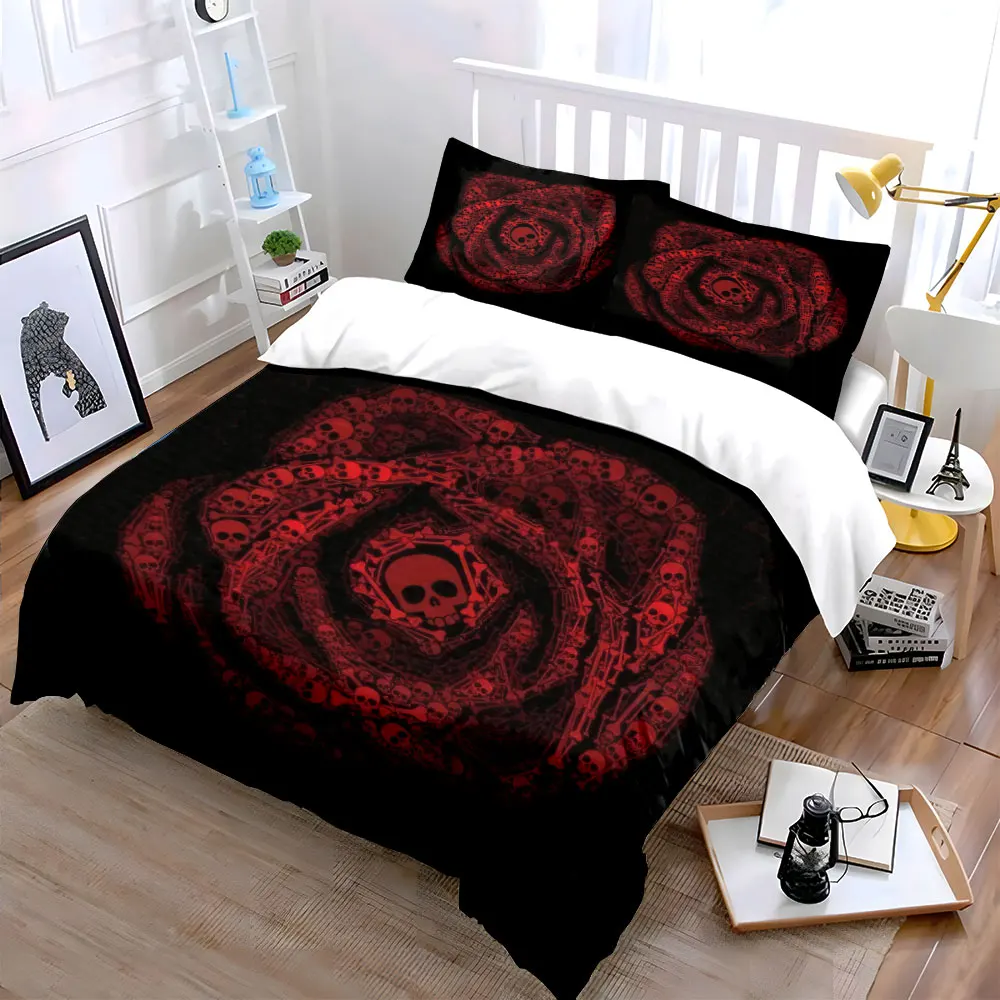 Skull Art Decoration Set Soft Skin-Friendly Bedding Set Includes 1 Duvet Cover And 2 Pillowcase, Gift