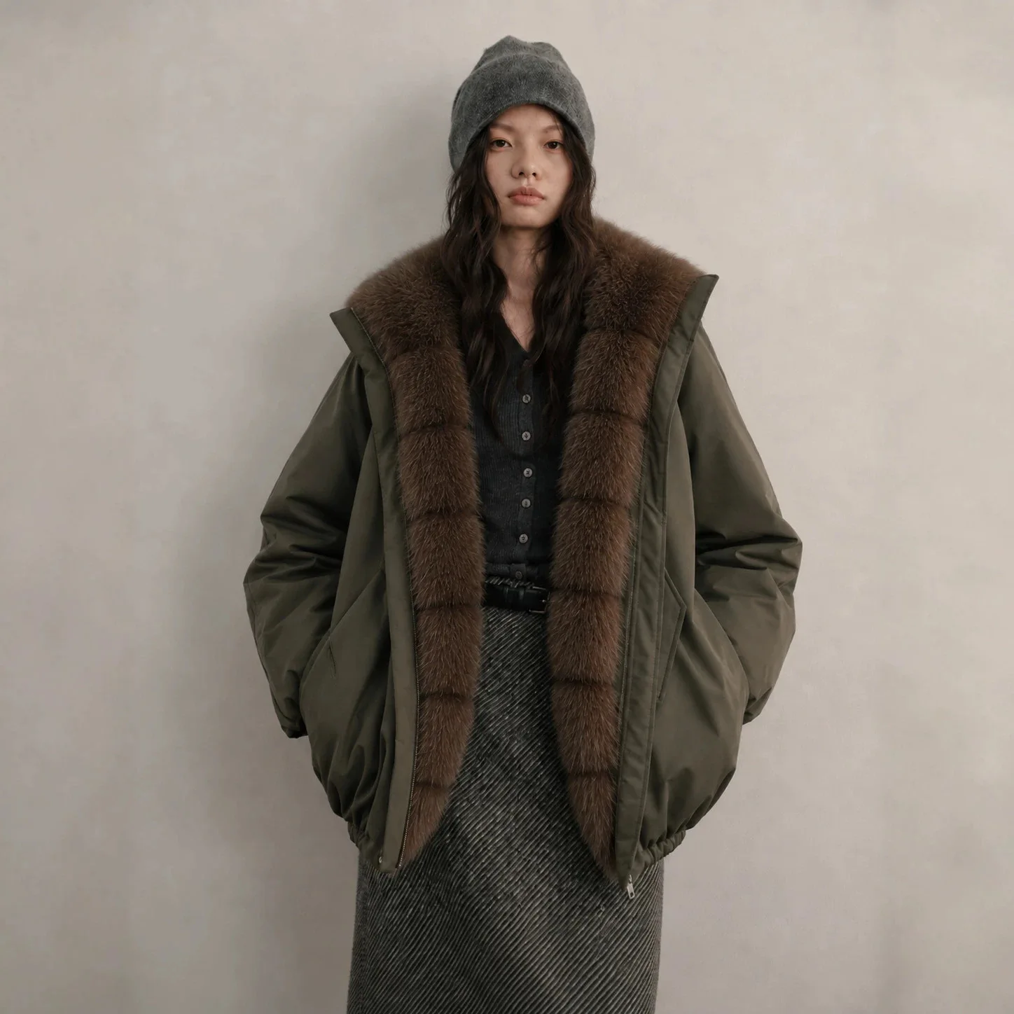 Autumn Winter New Pie Overcome Women Down Cotton Clothes Short Imitation Fox Hair Large Sweater Cotton-padded Jacket Outerwear