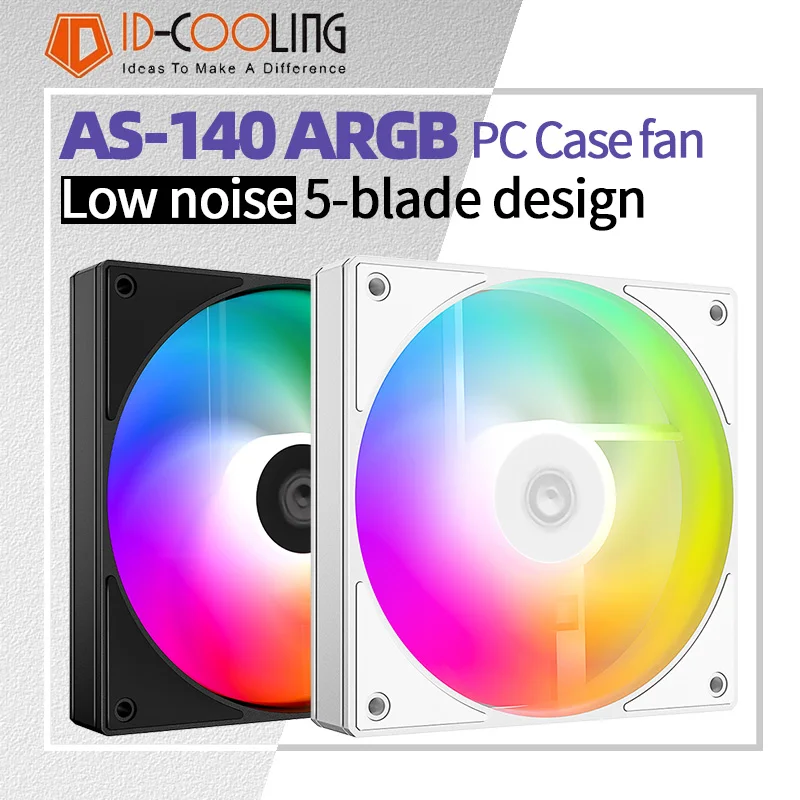 ID Cooling AS-140 14cm PC Case Fan 300-1800rpm Supports Motherboard 12V 4Pin PWM 5V 3Pin ARGB Synchronization Chassis Water Fan