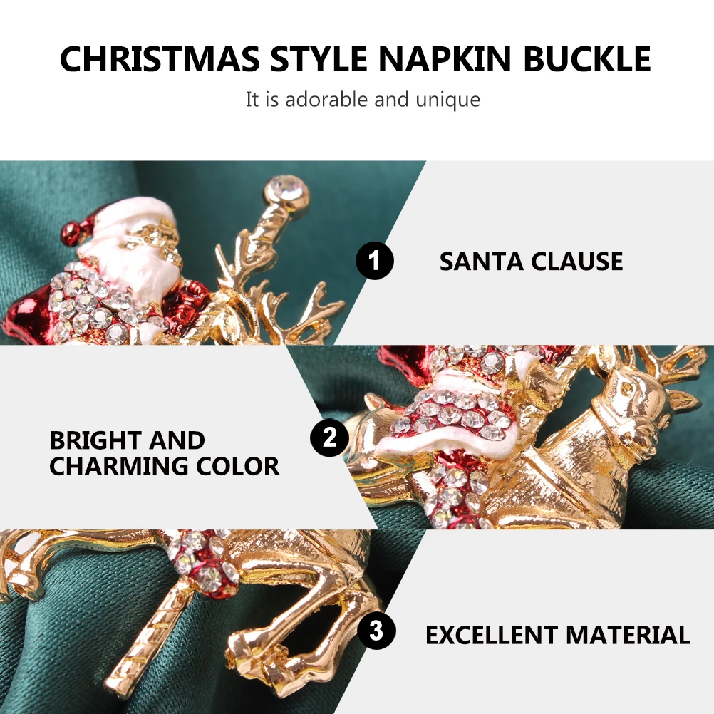 

2Pcs Christmas Napkin Ring Alloy Santa Clause Design Elegant Dinner Table Decor Party Napkin Ring Holder Unique Banquet