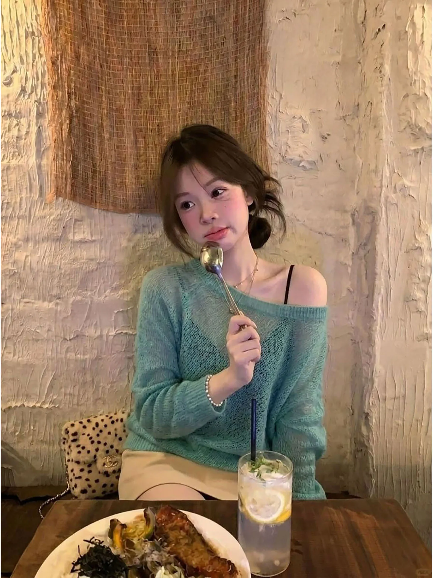 Loose Lazy Style One Shoulder Knitted Sweater Women's Design Sensation  Wool Knitwear Soft Pure Color Short Sleeve