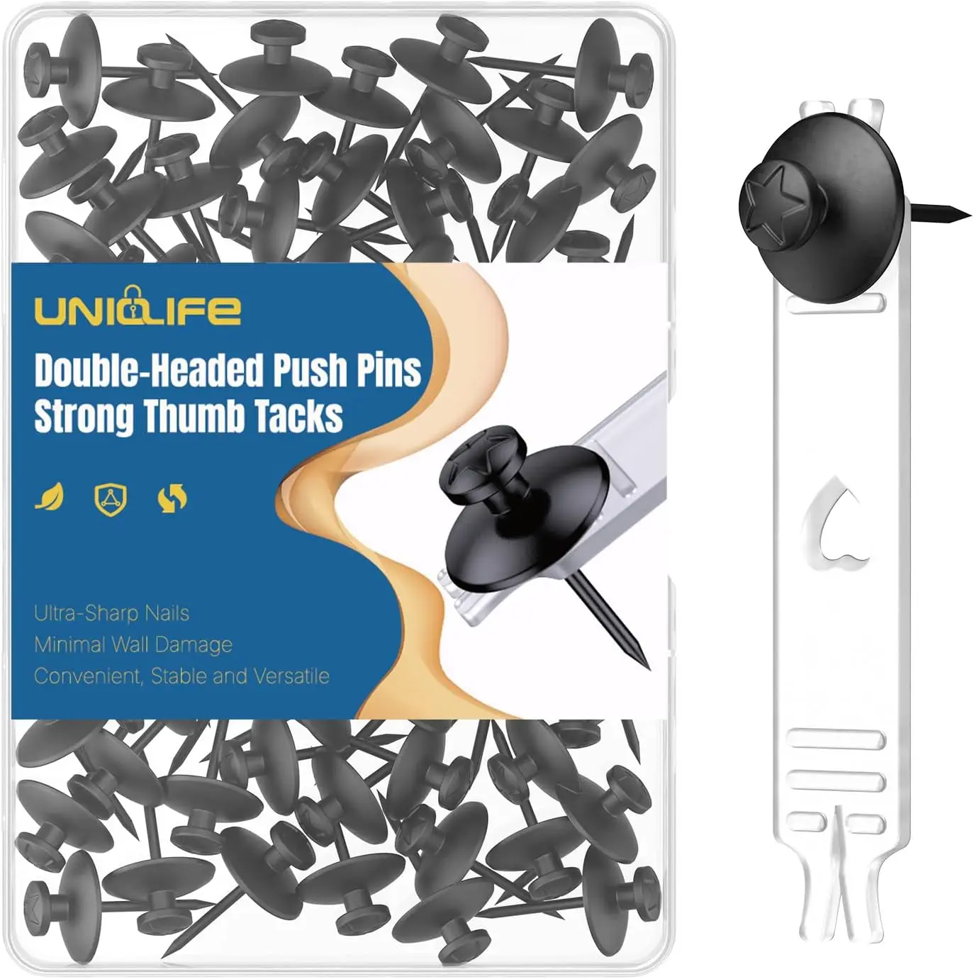 

60 Pcs Double Headed Picture Hanging Nails, Push Pins for Wall, Metal Thumbtacks for Art, Photo Frame & Tapestry, Black