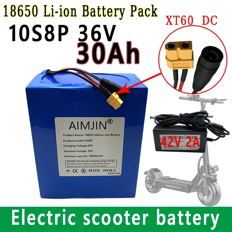 10S6P 36V 30Ah ebike battery pack 18650 lithium ion battery 500W high power and large capacity 42V motorcycle scooter XT60 plug