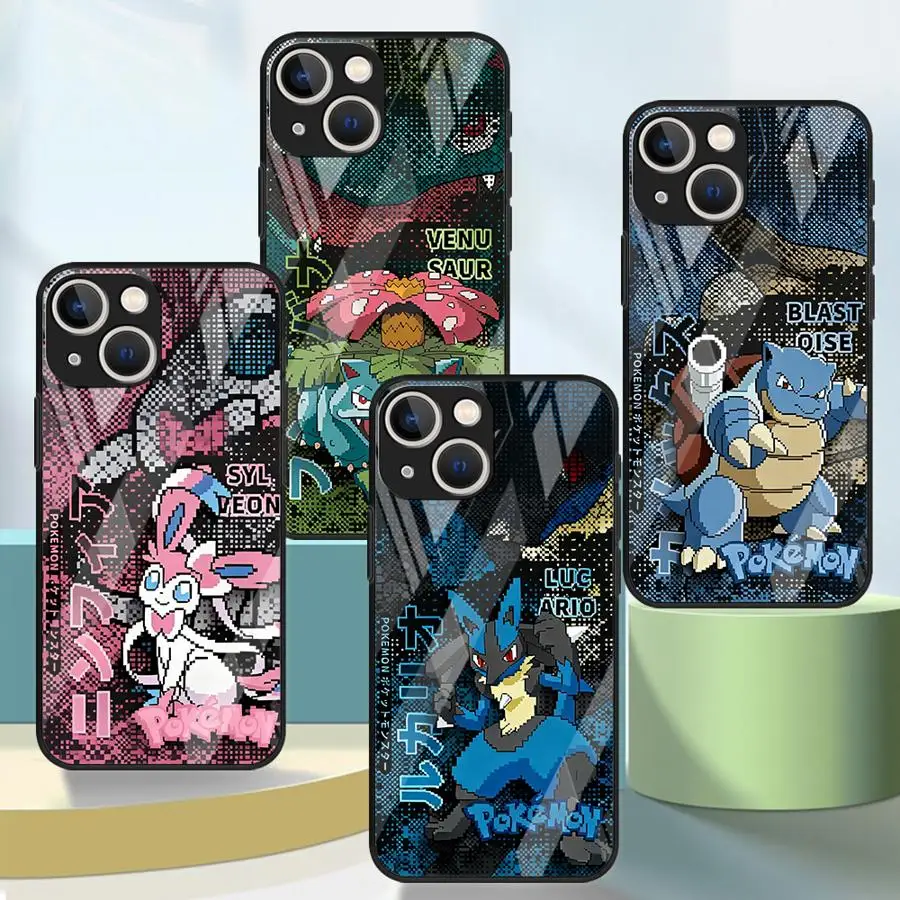 Handyhülle Glasgehäuse für iPhone 17 Pro Max 8 XR 15 Plus 11 16 Air 14 13 12 Heißer Cartoon Pokemon