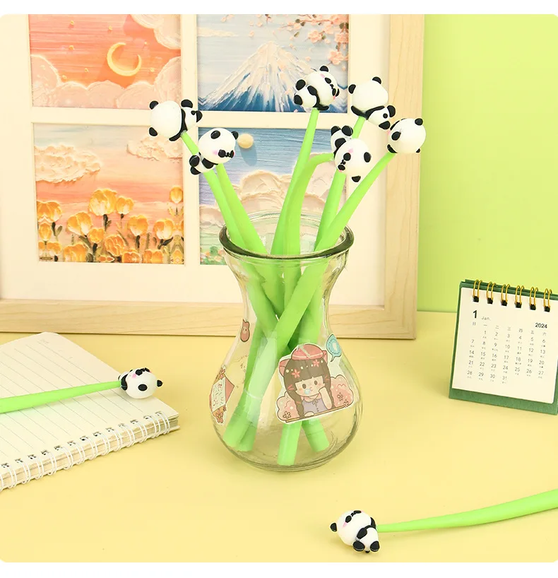 

10 шт./лот, гелевые ручки с милыми мультяшными пандами, кавайные, 0,5 мм, черные чернила, для детей, студентов, школьные канцелярские товары, офисные принадлежности, ручки для подписи